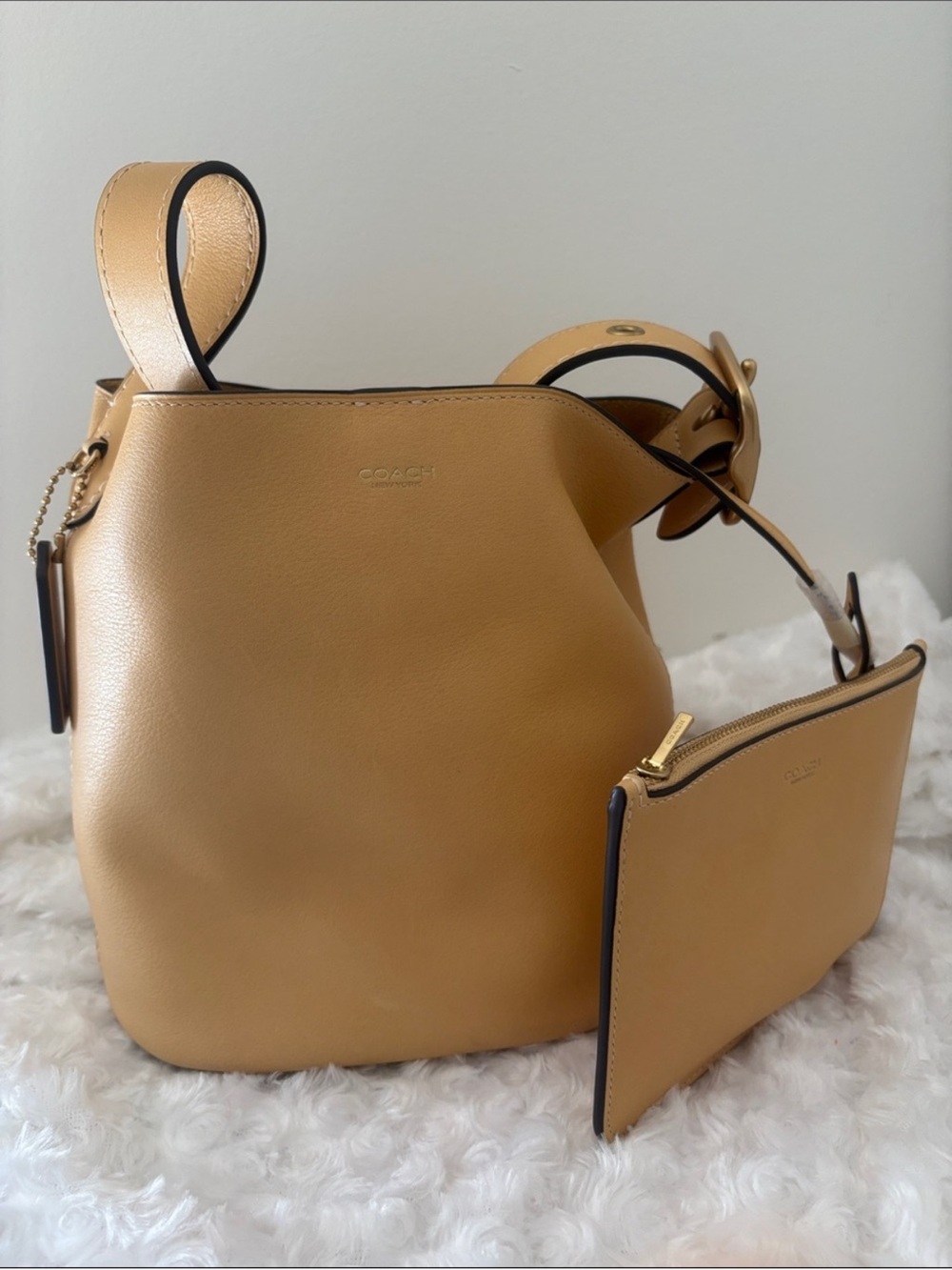 COACH Bleeker vanilla Leather small Bucket Shoulder Bag with Pouch - Picture 1 of 11
